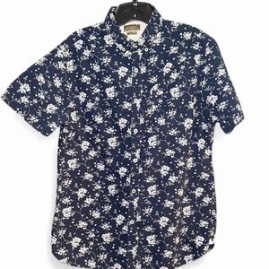 Denim & flower Men’s Short Sleeve Floral Button-Up Shirt – Navy/White – Size L